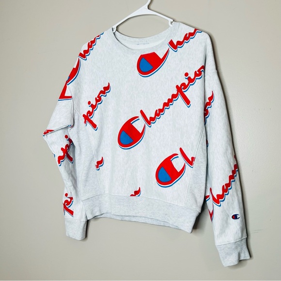 Champion Logo Pullover Knit Sweatshirt Athletic Athleisure Crew Neck Long Sleeve - Picture 11 of 11